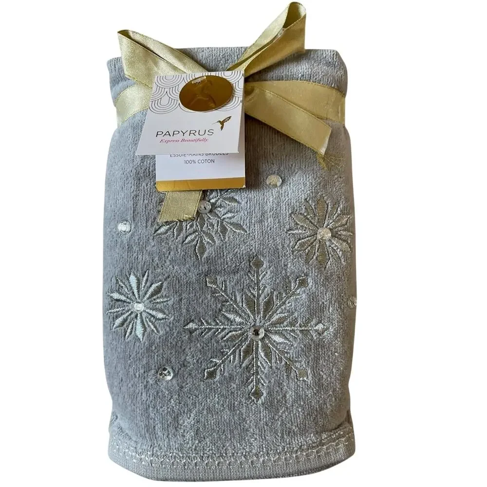 Papyrus Embroidered SNOWFLAKE Hand Towels 18x28 Gray 100% Cotton Set of 2 New
